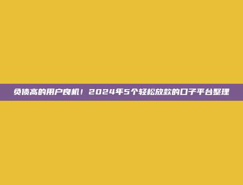 负债高的用户良机！2024年5个轻松放款的口子平台整理