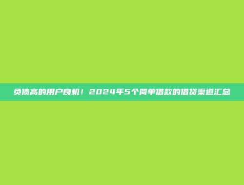 负债高的用户良机！2024年5个简单借款的借贷渠道汇总