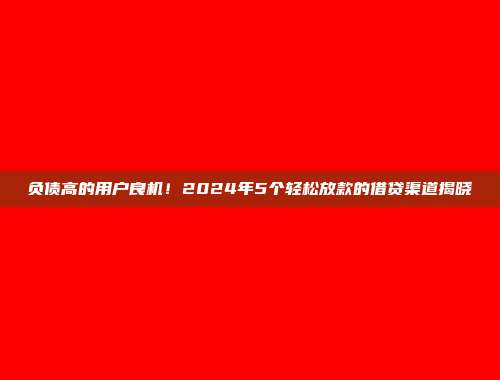 负债高的用户良机！2024年5个轻松放款的借贷渠道揭晓