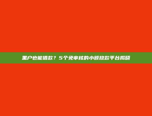 黑户也能借款？5个免审核的小额放款平台揭晓