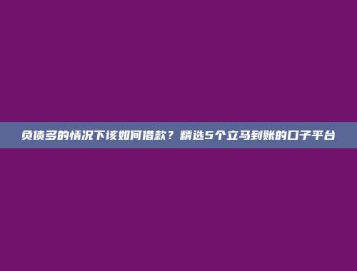 负债多的情况下该如何借款？精选5个立马到账的口子平台