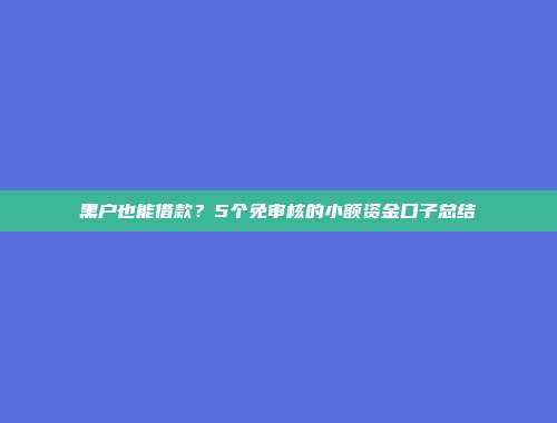 黑户也能借款？5个免审核的小额资金口子总结