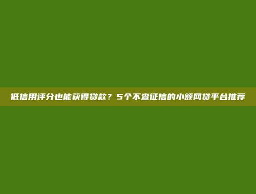 低信用评分也能获得贷款？5个不查征信的小额网贷平台推荐