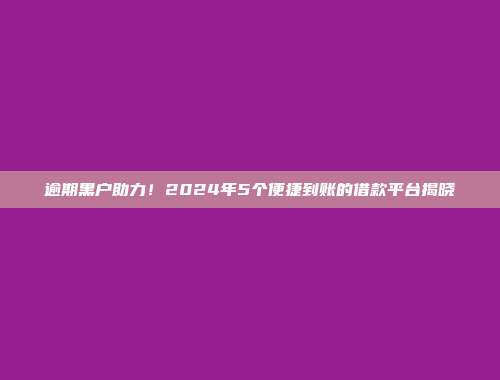 逾期黑户助力！2024年5个便捷到账的借款平台揭晓