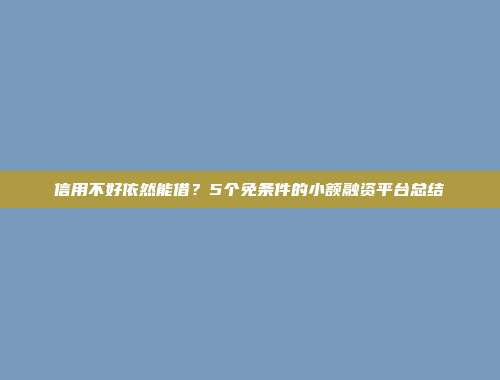 信用不好依然能借？5个免条件的小额融资平台总结