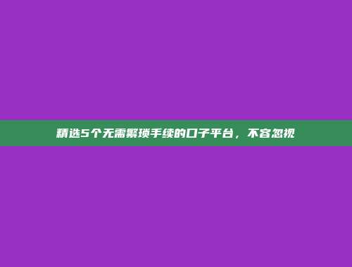 精选5个无需繁琐手续的口子平台，不容忽视