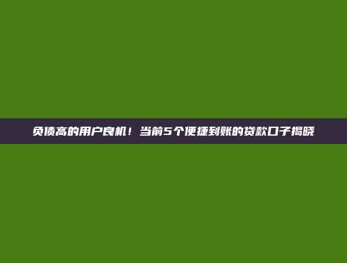 负债高的用户良机！当前5个便捷到账的贷款口子揭晓