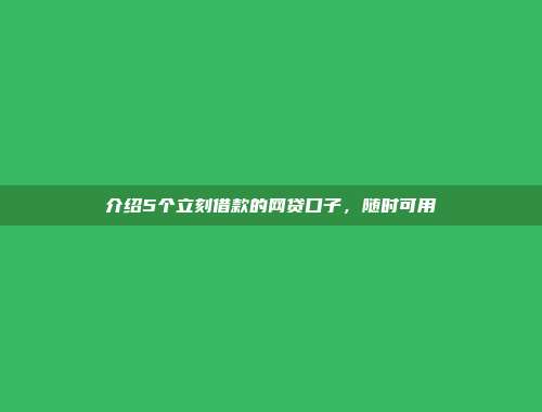 介绍5个立刻借款的网贷口子，随时可用