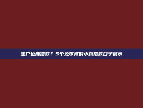 黑户也能借款？5个免审核的小额借款口子展示