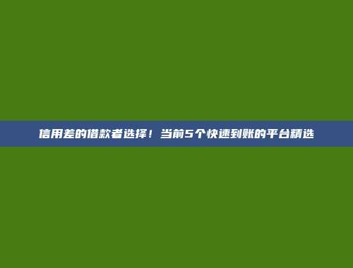 信用差的借款者选择！当前5个快速到账的平台精选