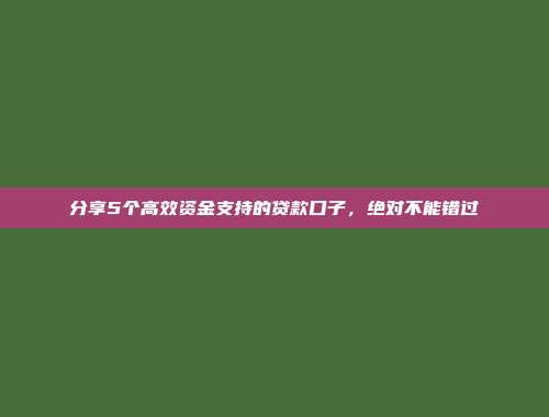 分享5个高效资金支持的贷款口子，绝对不能错过