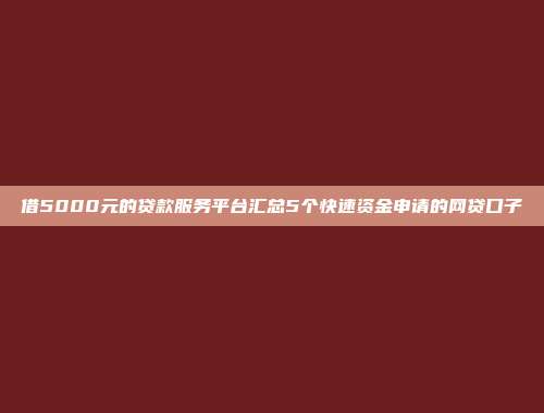 借5000元的贷款服务平台汇总5个快速资金申请的网贷口子