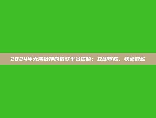 2024年无需抵押的借款平台揭晓：立即审核，快速放款