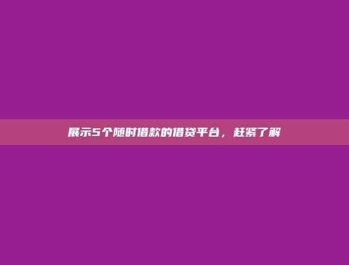 展示5个随时借款的借贷平台，赶紧了解