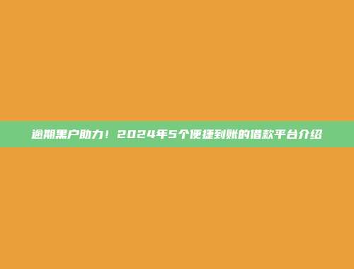 逾期黑户助力！2024年5个便捷到账的借款平台介绍