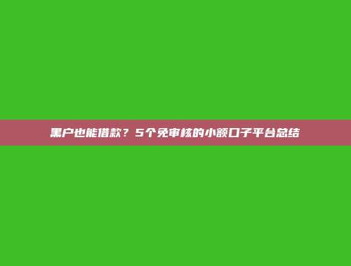 黑户也能借款？5个免审核的小额口子平台总结