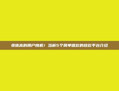 负债高的用户良机！当前5个简单借款的放款平台介绍