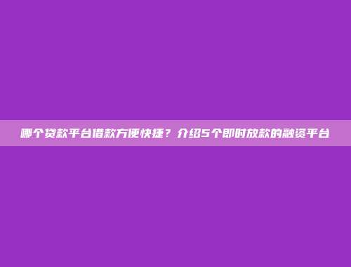 哪个贷款平台借款方便快捷？介绍5个即时放款的融资平台