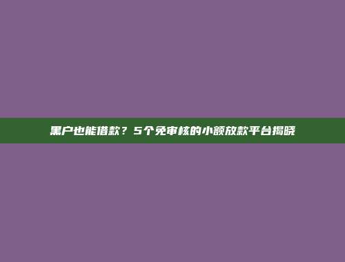 黑户也能借款？5个免审核的小额放款平台揭晓