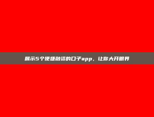 展示5个便捷融资的口子app，让你大开眼界