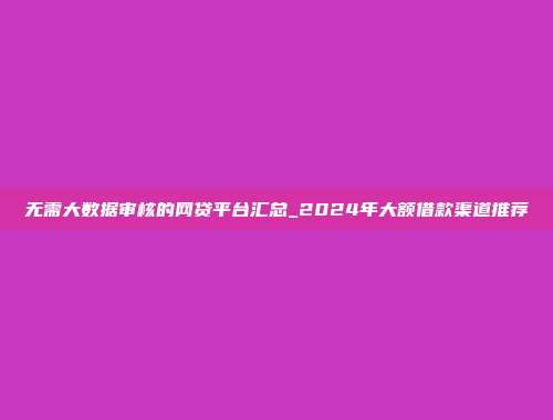 无需大数据审核的网贷平台汇总_2024年大额借款渠道推荐