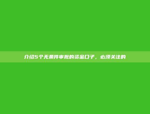 介绍5个无条件审批的资金口子，必须关注的