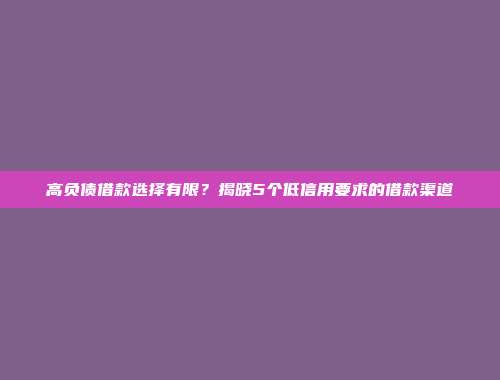 高负债借款选择有限？揭晓5个低信用要求的借款渠道