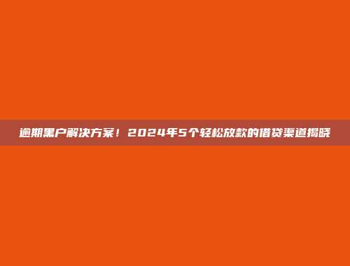 逾期黑户解决方案！2024年5个轻松放款的借贷渠道揭晓