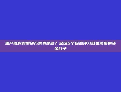 黑户借款的解决方案有哪些？总结5个综合评分低也能借的资金口子