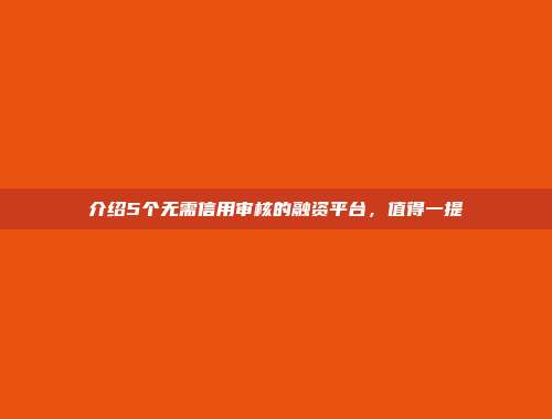 介绍5个无需信用审核的融资平台，值得一提