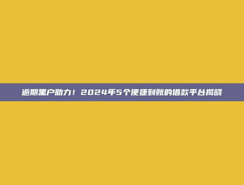 逾期黑户助力！2024年5个便捷到账的借款平台揭晓