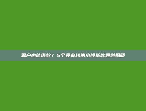 黑户也能借款？5个免审核的小额贷款通道揭晓