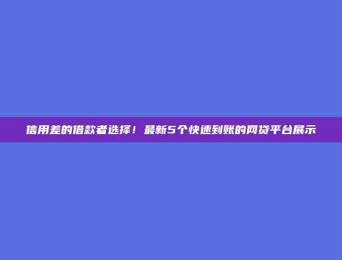 信用差的借款者选择！最新5个快速到账的网贷平台展示