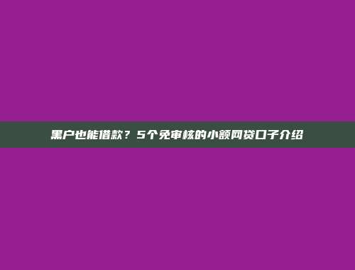 黑户也能借款？5个免审核的小额网贷口子介绍