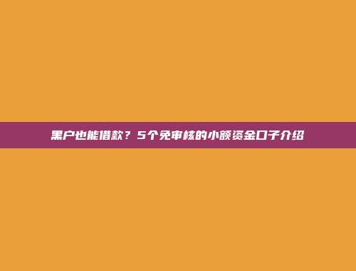 黑户也能借款？5个免审核的小额资金口子介绍