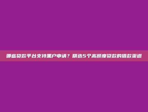 哪些贷款平台支持黑户申请？精选5个高额度贷款的借款渠道