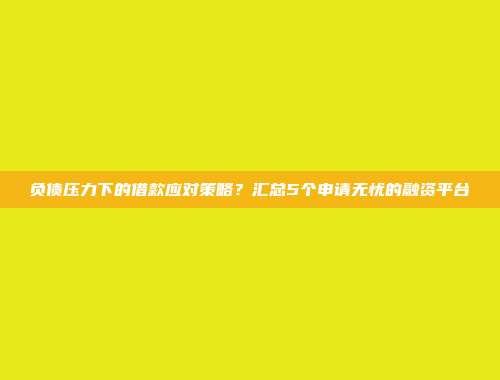 负债压力下的借款应对策略？汇总5个申请无忧的融资平台