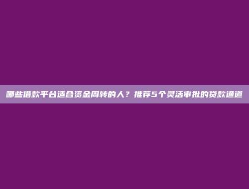 哪些借款平台适合资金周转的人？推荐5个灵活审批的贷款通道