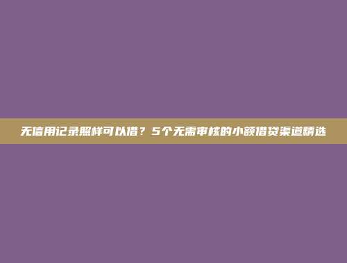 无信用记录照样可以借？5个无需审核的小额借贷渠道精选