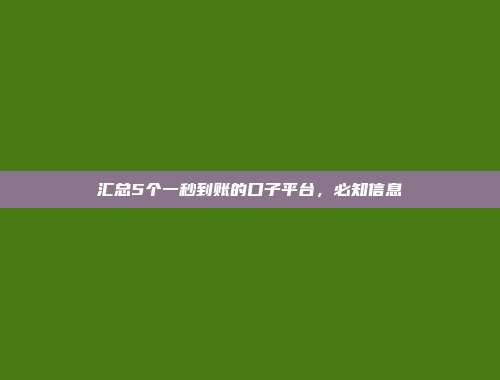 汇总5个一秒到账的口子平台，必知信息