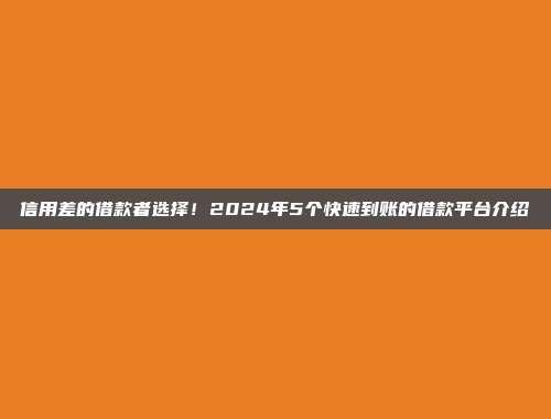 信用差的借款者选择！2024年5个快速到账的借款平台介绍