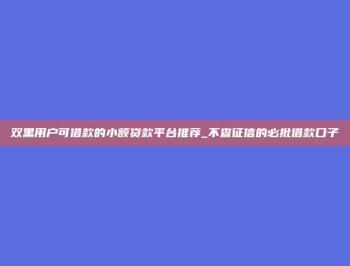 双黑用户可借款的小额贷款平台推荐_不查征信的必批借款口子