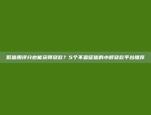 低信用评分也能获得贷款？5个不查征信的小额贷款平台推荐