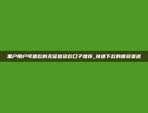 黑户用户可借款的无征信贷款口子推荐_快速下款的借贷渠道