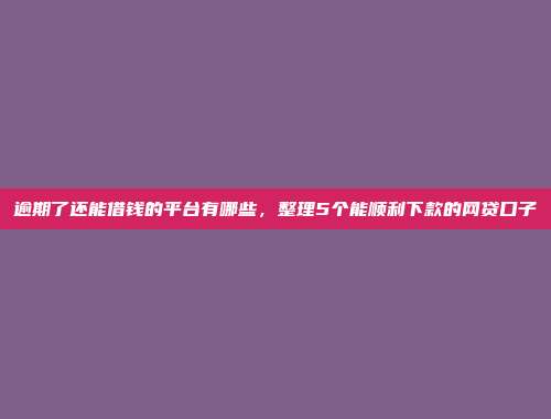 2024年黑户借款必下的口子，推荐5个下款率高的小贷平台