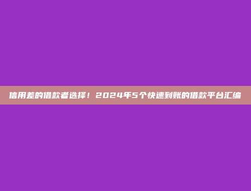 信用差的借款者选择！2024年5个快速到账的借款平台汇编