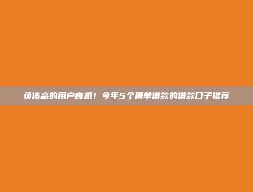 负债高的用户良机！今年5个简单借款的借款口子推荐