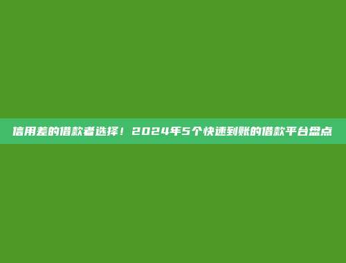 信用差的借款者选择！2024年5个快速到账的借款平台盘点