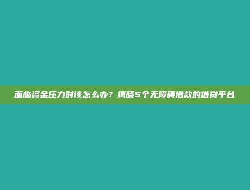 面临资金压力时该怎么办？揭晓5个无障碍借款的借贷平台