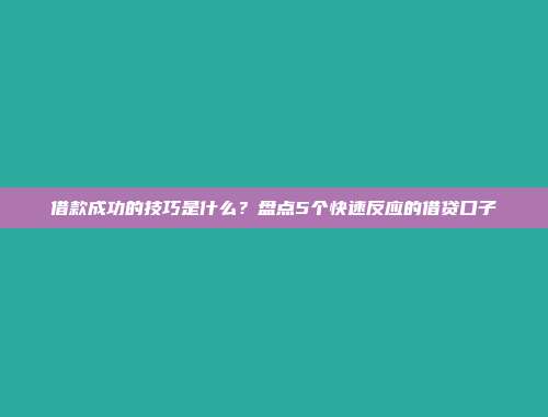 借款成功的技巧是什么？盘点5个快速反应的借贷口子